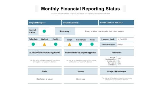 Monthly Financial Reporting Status Ppt PowerPoint Presentation Infographics Diagrams PDF