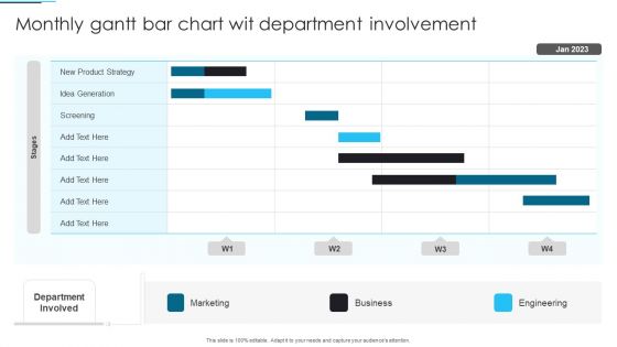 Monthly Gantt Bar Chart Wit Department Involvement Inspiration PDF