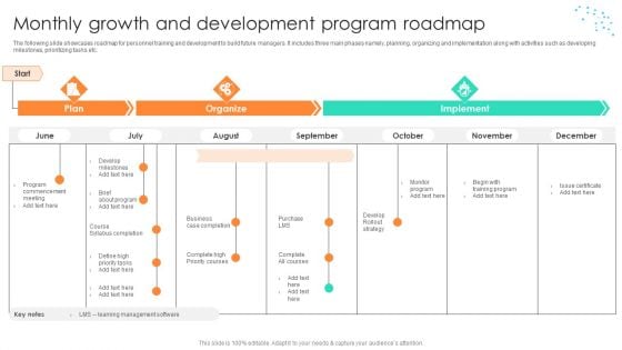 Monthly Growth And Development Program Roadmap Template PDF