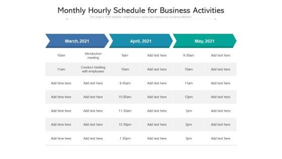 Monthly Hourly Schedule For Business Activities Ppt PowerPoint Presentation File Professional PDF