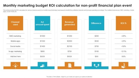 Monthly Marketing Budget ROI Calculation For Non Profit Financial Plan Event Brochure PDF Monthly Marketing Budget ROI Calculation For Non Profit Financial Plan Event Brochure PDF