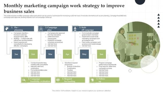 Monthly Marketing Campaign Work Strategy To Improve Business Sales Pictures PDF