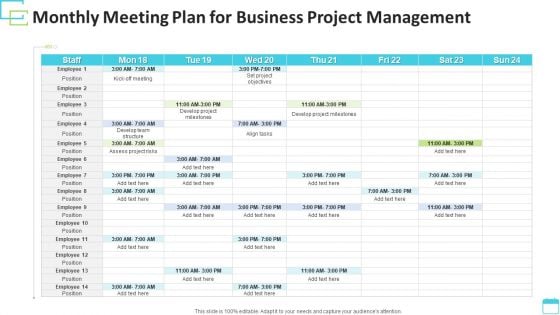 Monthly Meeting Plan For Business Project Management Background PDF