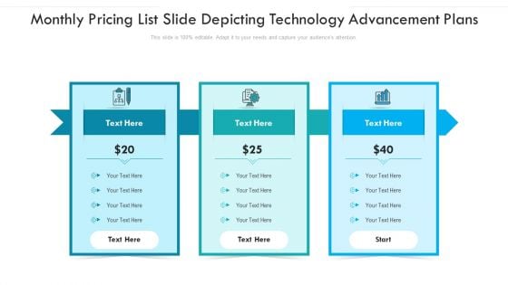 Monthly Pricing List Slide Depicting Technology Advancement Plans Ppt PowerPoint Presentation File Example Introduction PDF