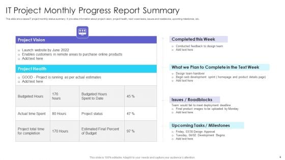 Monthly Project Progress Report Ppt PowerPoint Presentation Complete Deck With Slides