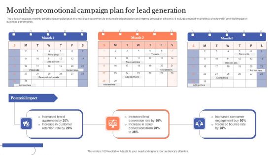 Monthly Promotional Campaign Plan For Lead Generation Topics PDF