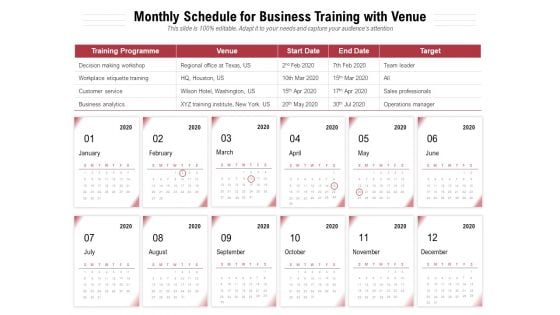 Monthly Schedule For Business Training With Venue Ppt PowerPoint Presentation Styles Images PDF Monthly Schedule For Business Training With Venue Ppt PowerPoint Presentation Styles Images PDF