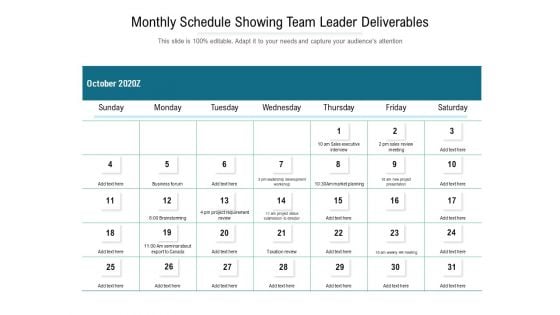 Monthly Schedule Showing Team Leader Deliverables Ppt PowerPoint Presentation Show Templates PDF