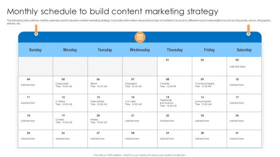 Monthly Schedule To Build Content Marketing Strategy Clipart PDF