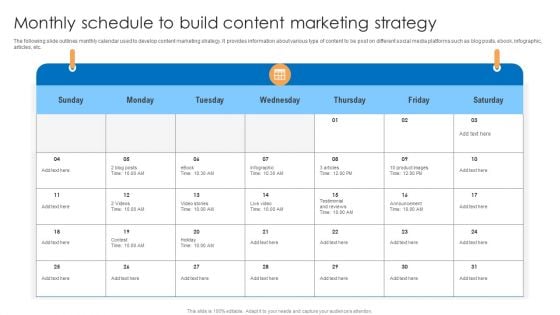 Monthly Schedule To Build Content Marketing Strategy Clipart PDF