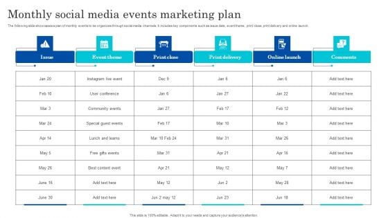 Monthly Social Media Events Marketing Plan Formats PDF