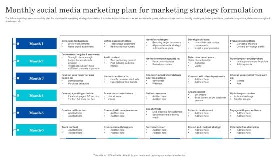 Monthly Social Media Marketing Plan For Marketing Strategy Formulation Brochure PDF