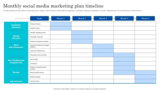 Monthly Social Media Marketing Plan Timeline Template PDF