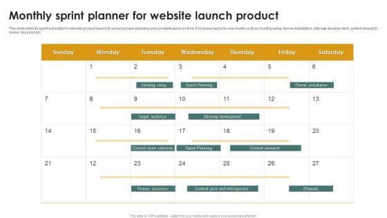 Monthly Sprint Planner For Website Launch Product Ppt Inspiration Outfit PDF