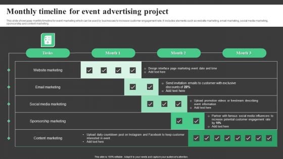 Monthly Timeline For Event Advertising Project Background PDF