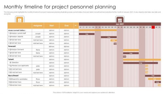 Monthly Timeline For Project Personnel Planning Themes PDF