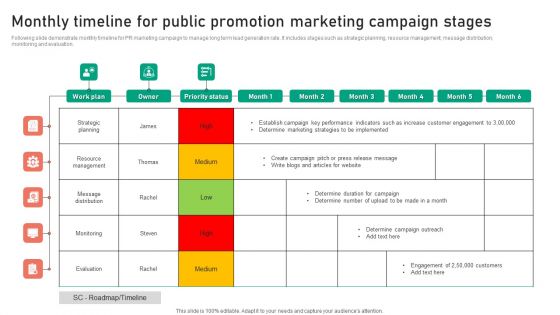 Monthly Timeline For Public Promotion Marketing Campaign Stages Rules PDF