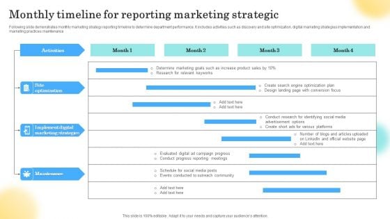 Monthly Timeline For Reporting Marketing Strategic Rules PDF