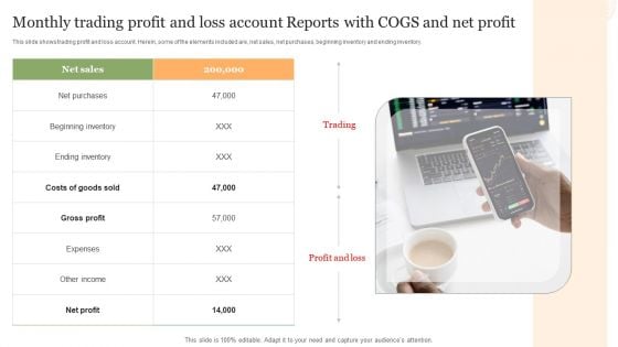 Monthly Trading Profit And Loss Account Reports With Cogs And Net Profit Portrait PDF