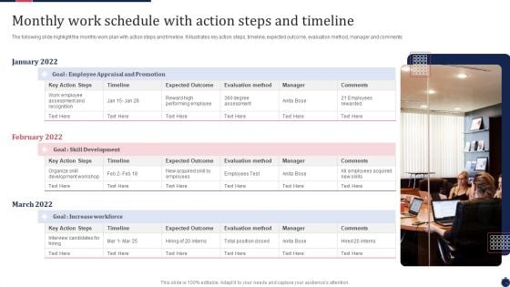 Monthly Work Schedule With Action Steps And Timeline Download PDF