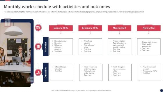 Monthly Work Schedule With Activities And Outcomes Infographics PDF