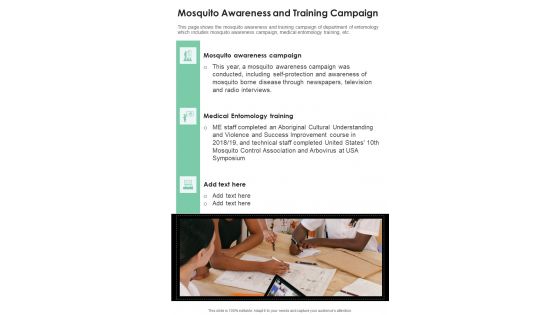 Mosquito Awareness And Training Campaign One Pager Documents