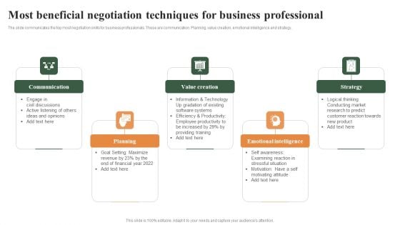 Most Beneficial Negotiation Techniques For Business Professional Ppt Show Infographic Template PDF