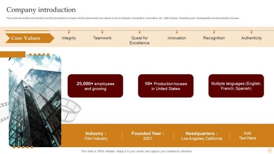 Motion Pictures Production Company Profile Company Introduction Graphics PDF