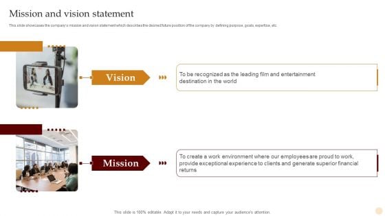 Motion Pictures Production Company Profile Mission And Vision Statement Summary PDF