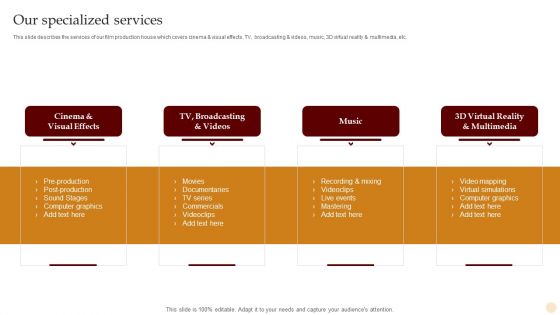 Motion Pictures Production Company Profile Our Specialized Services Summary PDF Motion Pictures Production Company Profile Our Specialized Services Summary PDF