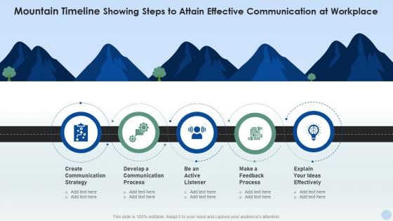Mountain Timeline Showing Steps To Attain Effective Communication At Workplace Demonstration PDF