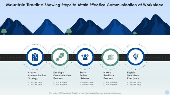 Mountain Timeline Showing Steps To Attain Effective Communication At Workplace Demonstration PDF