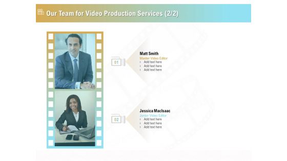 Movie Making Solutions Our Team For Video Production Services Editor Ppt Layouts Maker PDF