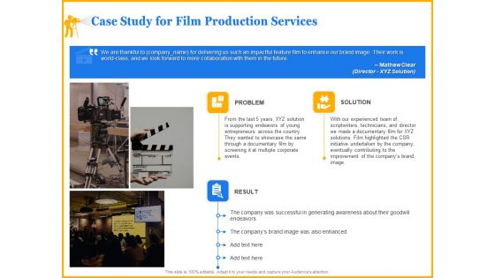 Movie Production Proposal Template Case Study For Film Production Services Elements PDF