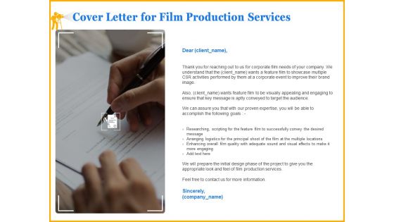 Movie Production Proposal Template Cover Letter For Film Production Services Inspiration PDF