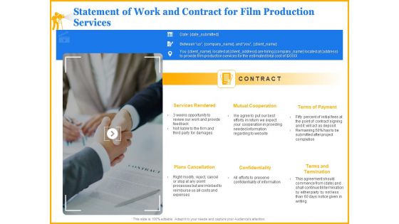 Movie Production Proposal Template Statement Of Work And Contract For Film Production Services Formats PDF Movie Production Proposal Template Statement Of Work And Contract For Film Production Services Formats PDF