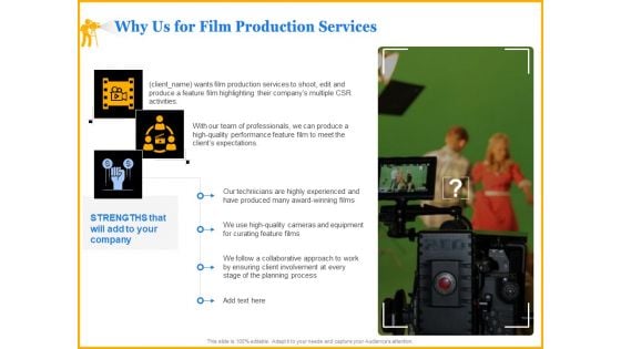 Movie Production Proposal Template Why Us For Film Production Services Icons PDF