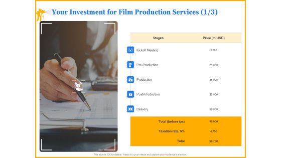 Movie Production Proposal Template Your Investment For Film Production Services Delivery Themes PDF Movie Production Proposal Template Your Investment For Film Production Services Delivery Themes PDF
