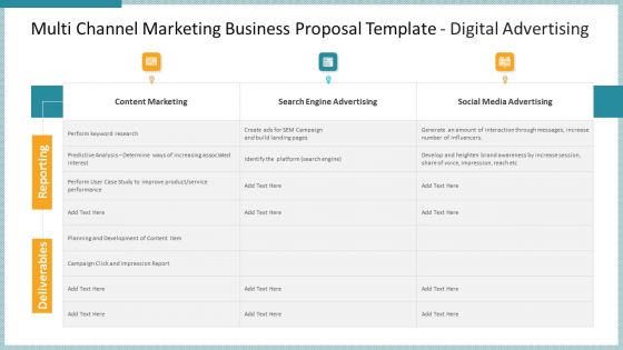 Multi Channel Marketing Business Proposal Template Digital Advertising Icons PDF