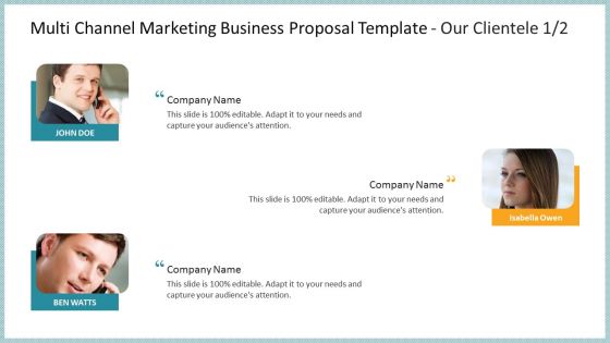 Multi Channel Marketing Business Proposal Template Our Clientele Company Summary PDF