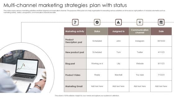 Multi Channel Marketing Strategies Plan With Status Brochure PDF