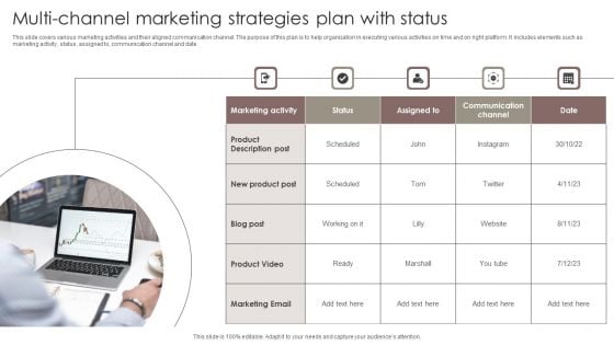 Multi Channel Marketing Strategies Plan With Status Brochure PDF