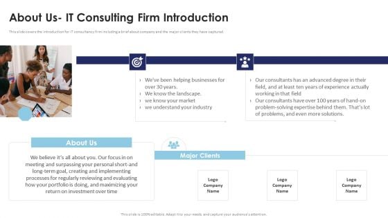 Multi Cloud Infrastructure Management About Us IT Consulting Firm Introduction Background PDF