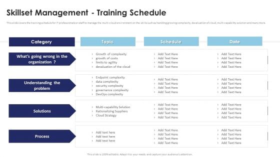 Multi Cloud Infrastructure Management Skillset Management Training Schedule Portrait PDF