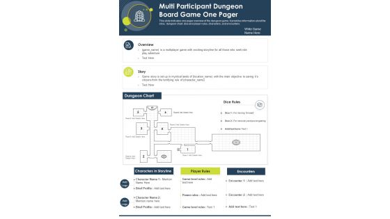 Multi Participant Dungeon Board Game One Pager PDF Document PPT Template