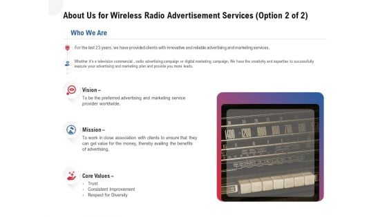 Multi Radio Waves About Us For Wireless Radio Advertisement Services Mission Elements PDF Multi Radio Waves About Us For Wireless Radio Advertisement Services Mission Elements PDF