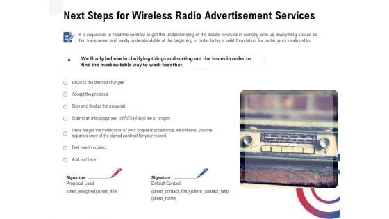 Multi Radio Waves Next Steps For Wireless Radio Advertisement Services Infographics PDF Multi Radio Waves Next Steps For Wireless Radio Advertisement Services Infographics PDF