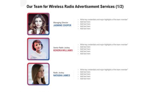 Multi Radio Waves Our Team For Wireless Radio Advertisement Services Credentials Inspiration PDF