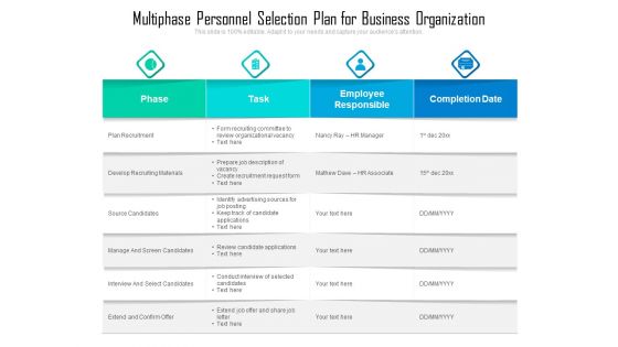 Multiphase Personnel Selection Plan For Business Organisation Ppt PowerPoint Presentation Icon Example PDF