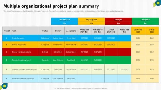 Multiple Organizational Project Plan Summary Ppt PowerPoint Presentation Icon Layouts PDF